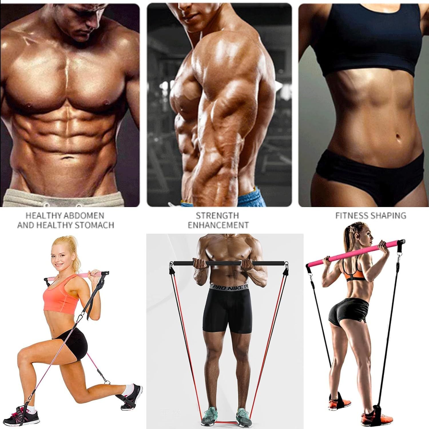 Yoga Gymnastic Bar 180 Pounds Reinforced Resistance Band Pull Rope Set