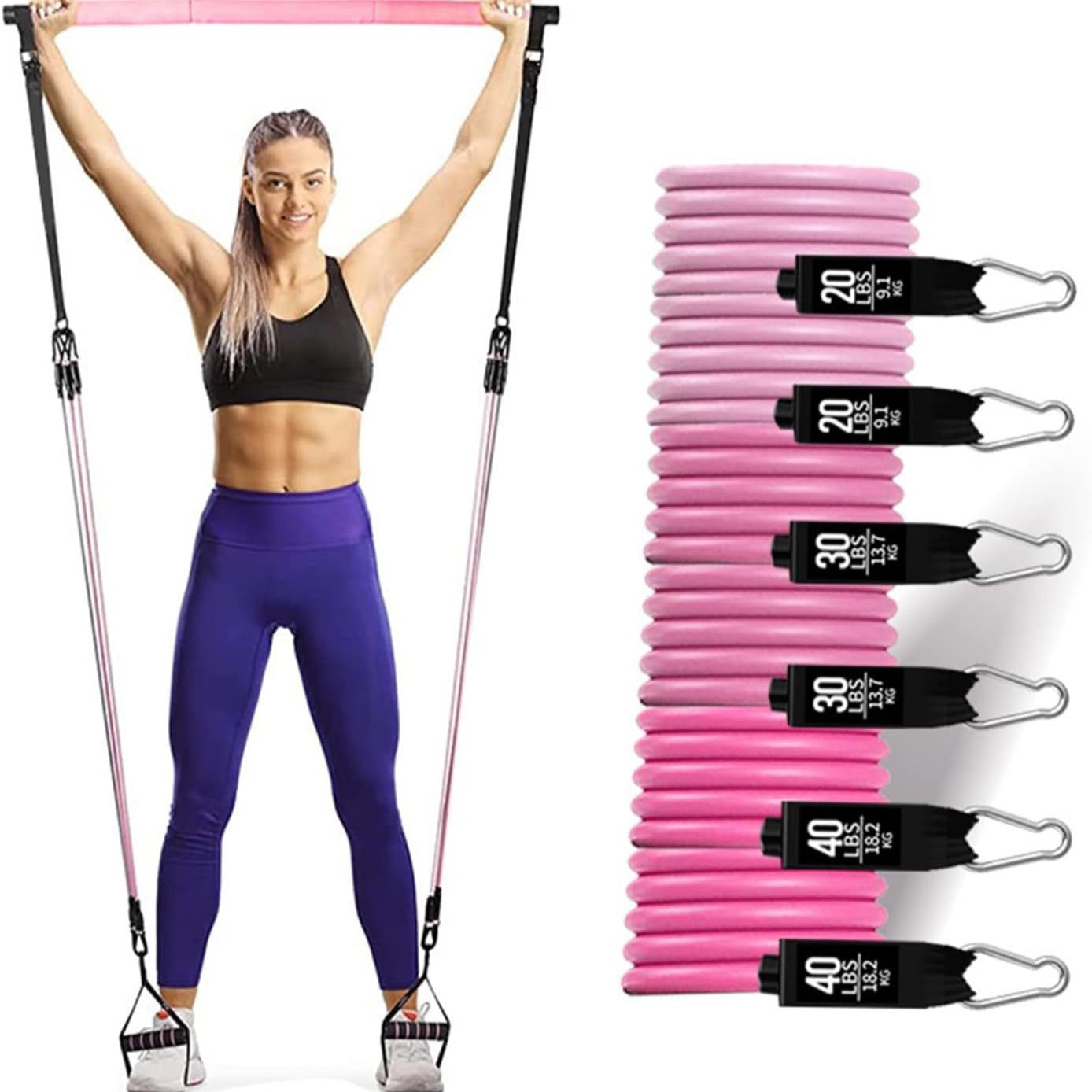 Yoga Gymnastic Bar 180 Pounds Reinforced Resistance Band Pull Rope Set